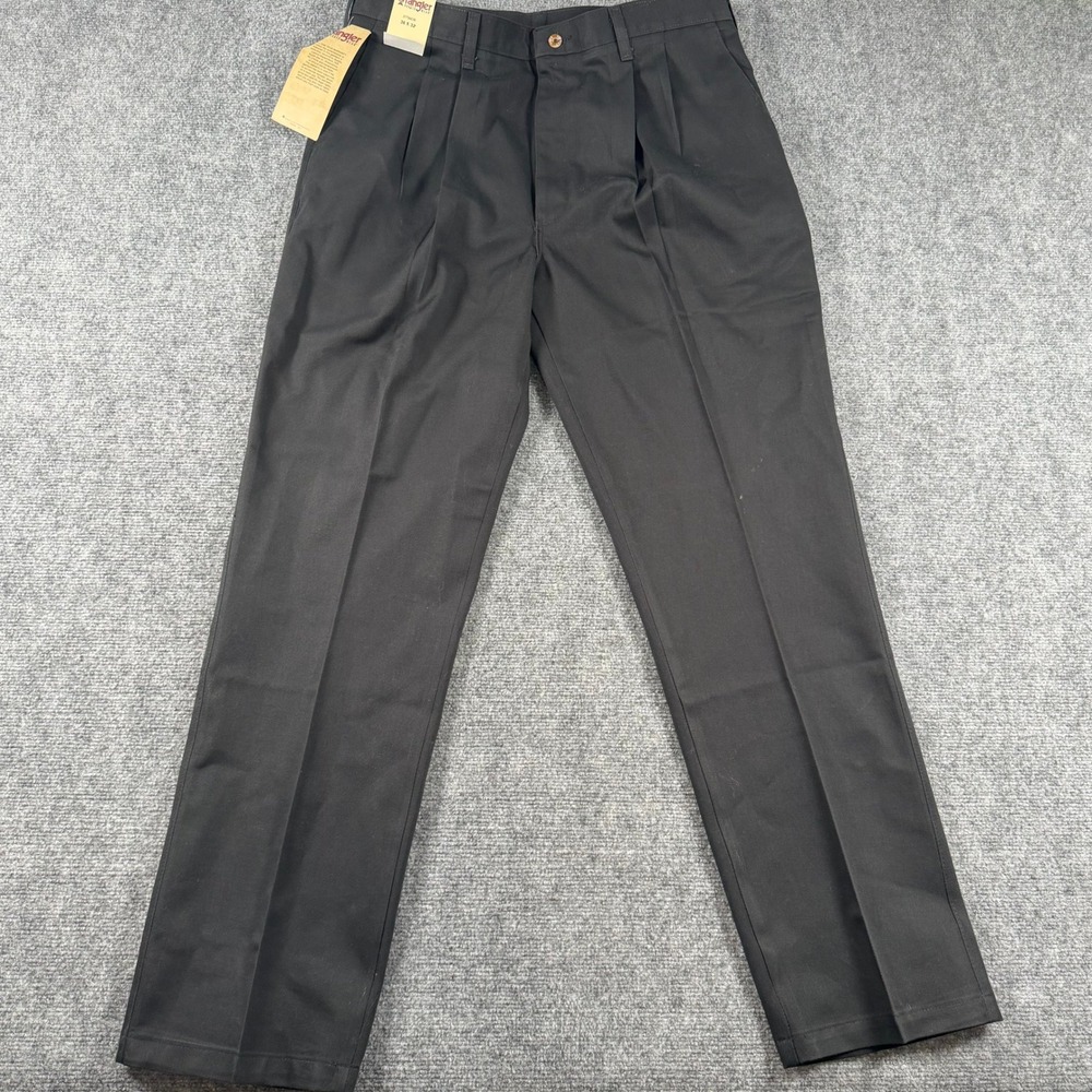 Wrangler Casual Pant Mens 36x32 Black Pleated Rugged Wear 37799DB Chino Trousers